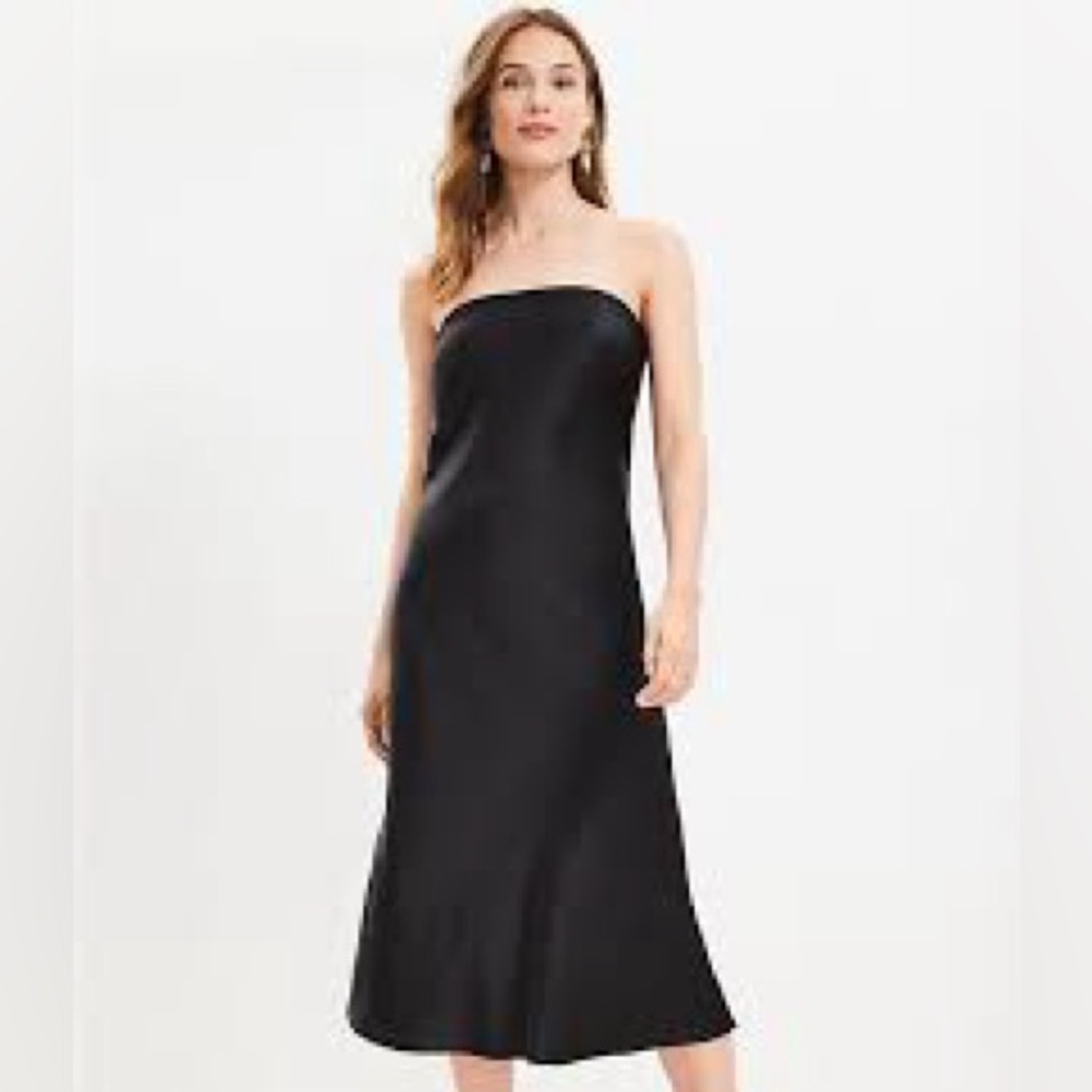 LOFT Black Strapless Midi Sheath Dress Cocktail